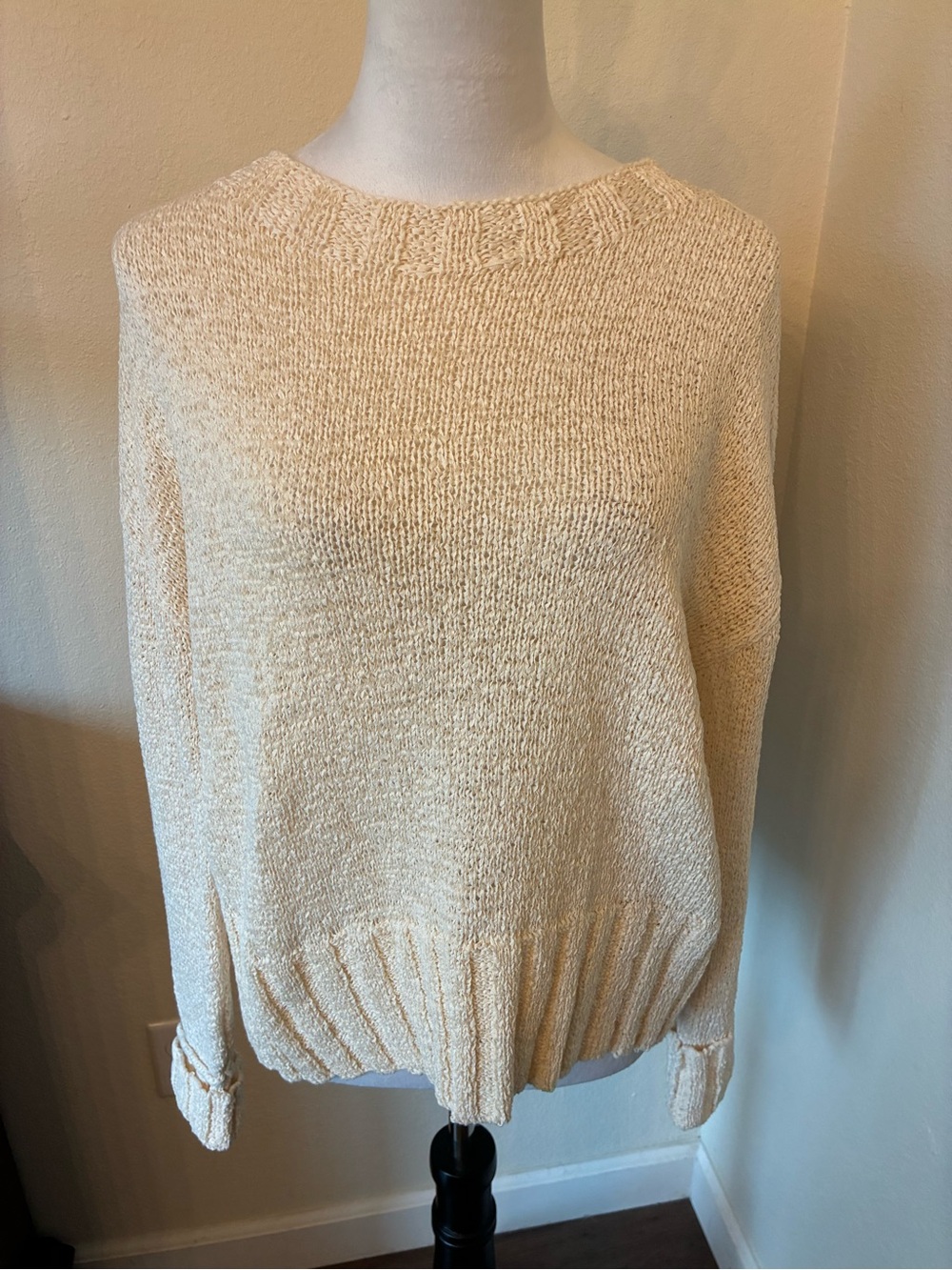 J. Crew Cream Textured Wide Rimmed Crewneck Sweater